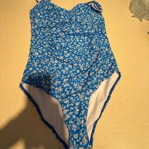 Blue Floral One-Piece Swimsuit - Women Size XL.